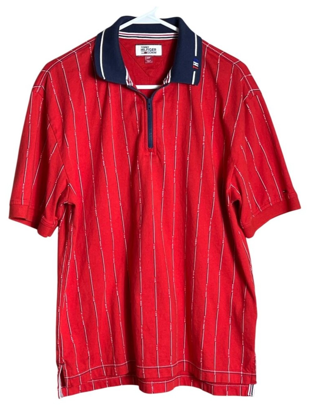 Tommy Hilfiger Polo Shirt Red 1/4 Zip Casual Classic Preppy Cotton Mens S